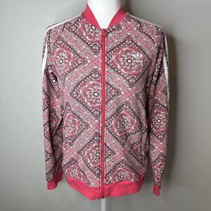 Adidas Originals Girls Pink Geometric Full Zip Pocket Track Jacket Size 13-14Y L